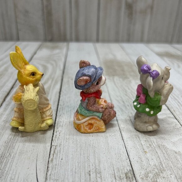 Vtg 3 Resin Figurines Rabbit, Mouse and Elephant about  2” tall 94 - Picture 4 of 10